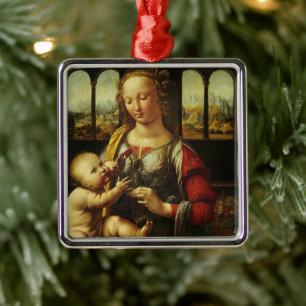 Leonardo da Vinci's Madonna van de Anjer Metalen Ornament