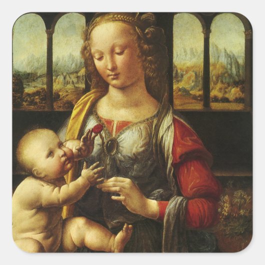 Leonardo da Vinci's Madonna van de Anjer Vierkante Sticker (Voorkant)
