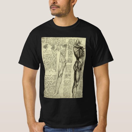 Leonardo da Vinci's menselijke anatomie mannelijke T-shirt (Voorkant)
