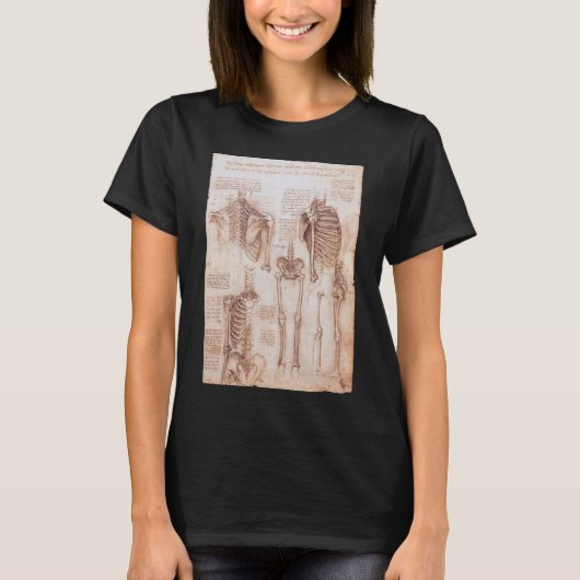 Leonardo da Vinci's menselijke anatomie skelet Bot T-shirt (Voorkant)
