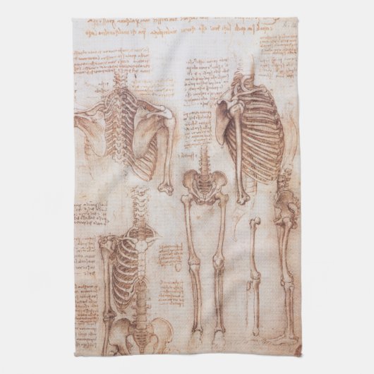 Leonardo da Vinci's menselijke anatomie skelet Bot Theedoek (Verticaal)