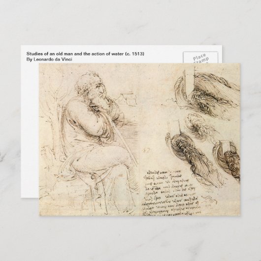 Leonardo da Vinci's Oude Man en Waterschets Briefkaart (Voorkant / Achterkant)