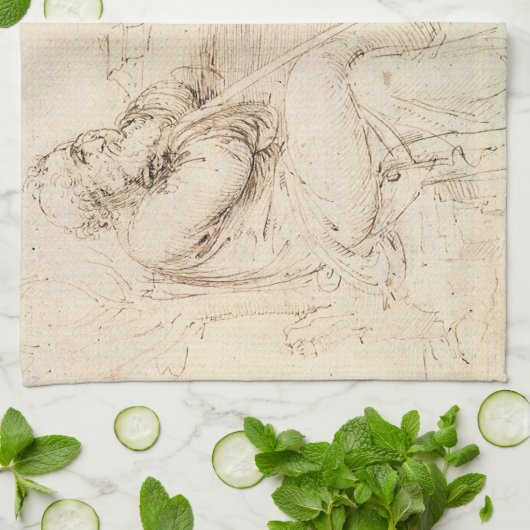 Leonardo da Vinci's Oude Man en Waterschets Theedoek (Gevouwen)