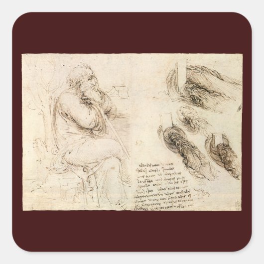 Leonardo da Vinci's Oude Man en Waterschets Vierkante Sticker (Voorkant)