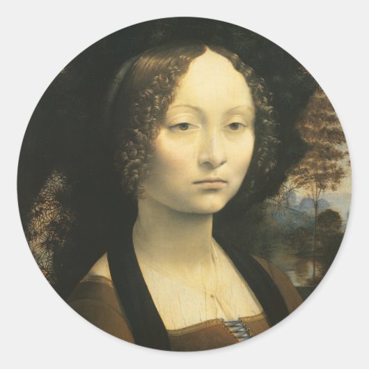 Leonardo da Vinci's Portrait of Ginevra Benci Ronde Sticker (Voorkant)