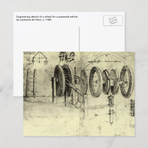 Leonardo da Vinci's technische schets van een wiel Briefkaart