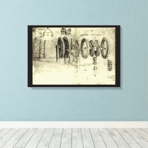 Leonardo da Vinci's technische schets van een wiel Canvas Afdruk