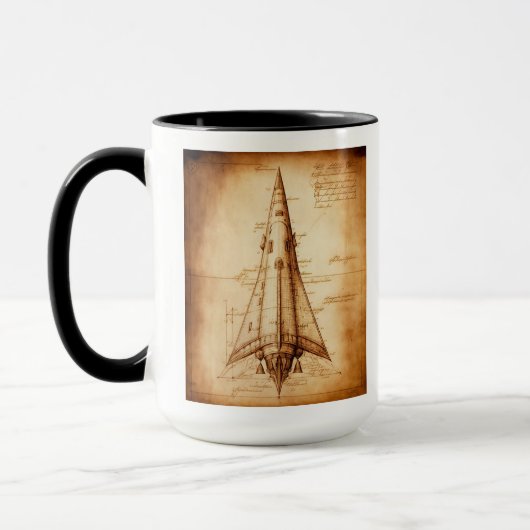 Leonardo da Vinci's Tekening van de Mok Rocket Cof (Links)