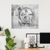 Leonardo Wooden Gears Drawing Poster (Thuiskantoor)
