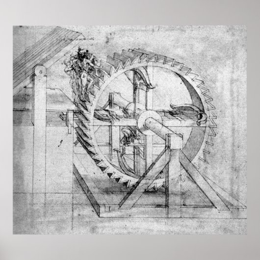 Leonardo Wooden Gears Drawing Poster (Voorkant)