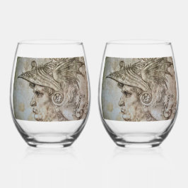 Leonardo's Helmeted Warrior    Wijnglas Zonder Voet