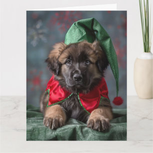 Leonberger Elf Puppy Kerst Kaart
