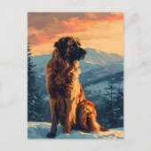 Leonberger hond in het besneeuwde bos tijdens zons briefkaart (Voorkant)