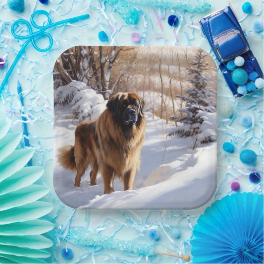 Leonberger liet het sneeuwen Kerstmis Papieren Bordje (Feest)