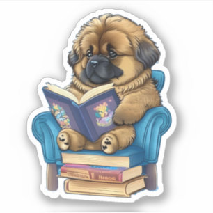 Leonberger Puppy een boek lezen Sticker