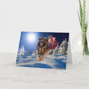Leonberger sauve Père Noël ! Carte pliée de