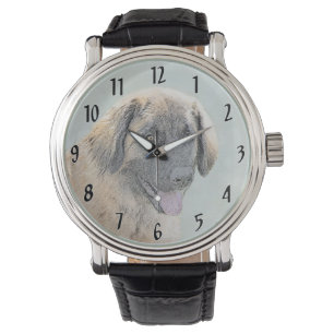 Leonberger schilderen - Kute Original Dog Art Horloge