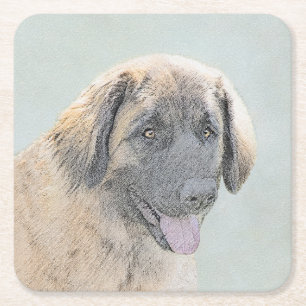 Leonberger schilderen - Kute Original Dog Art Vierkante Kartonnen Onderzetter