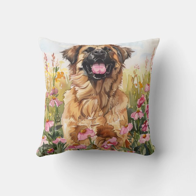 Leonberger Watercolor Throw Pillow Kussen (Achterkant)