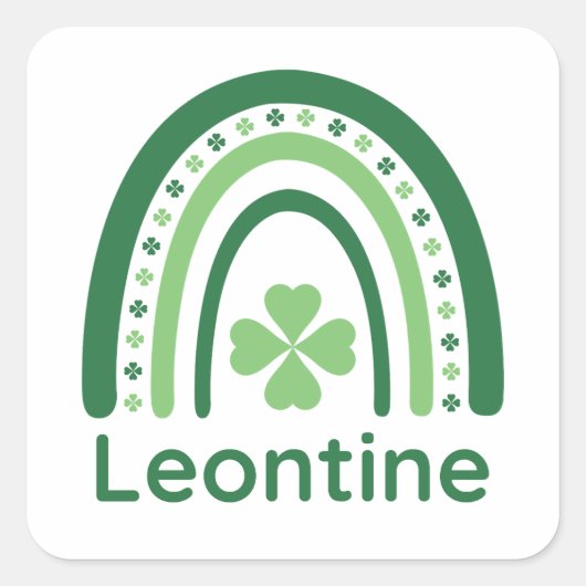Leontine Name Clover Boho Rainbow Vierkante Sticker (Voorkant)