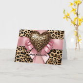 Leooard Roze Lint Valentijnsdag Hart Kaart (Gele Bloem)