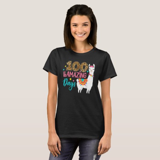 Leopard 100 Llamazing Days Llama Teacher 100th Day T-shirt (Voorkant volledig)