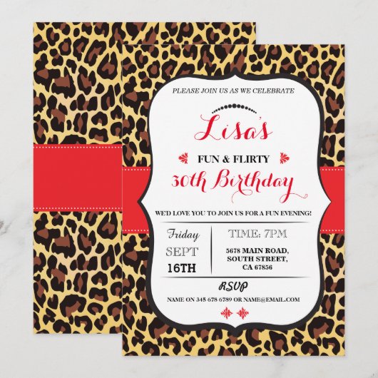 Leopard 30e 40e 50e 60e anniversaire Invitation de (Devant / Derrière)