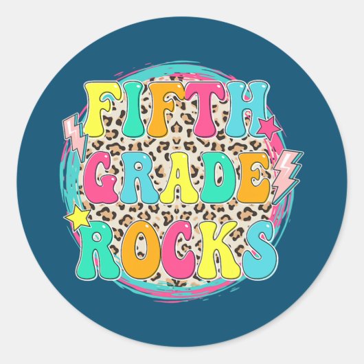 Leopard 5th Grade Rocks-student eerste dag Ronde Sticker (Voorkant)