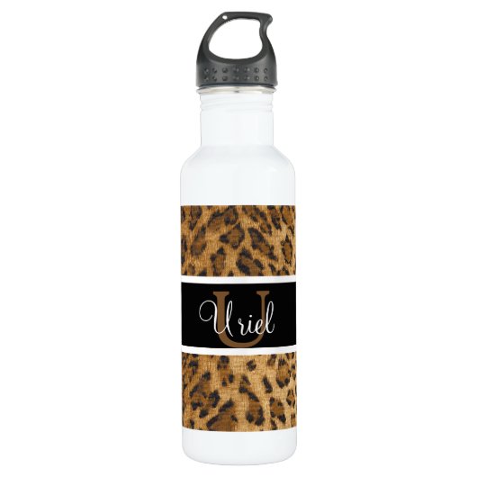 Leopard Afdrukken U monogram initiaal Water Fles (Voorkant)