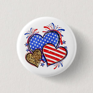 Leopard American Flag Heart 4 juli Verenigde State Ronde Button 3,2 Cm