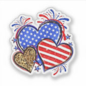 Leopard American Flag Heart 4 juli Verenigde State Sticker (Voorkant)