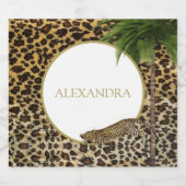 Leopard Animal Pattern Elegant Palm Party Sparkling Wijnetiket (Enkel label)