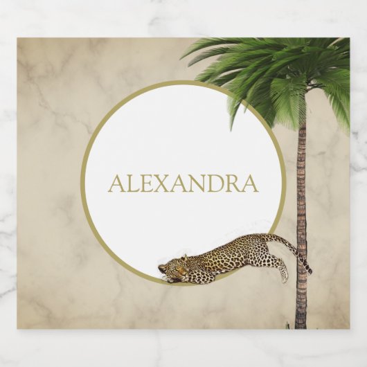 Leopard Animal Pattern Elegant Palm Party Sparkling Wijnetiket (Enkel label)
