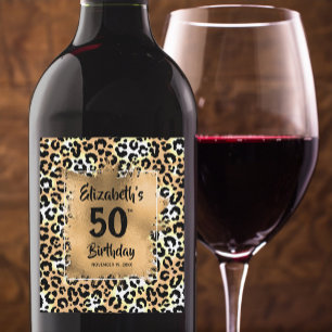 Leopard Animal Print 50th Birthday op maat Wijn Etiket