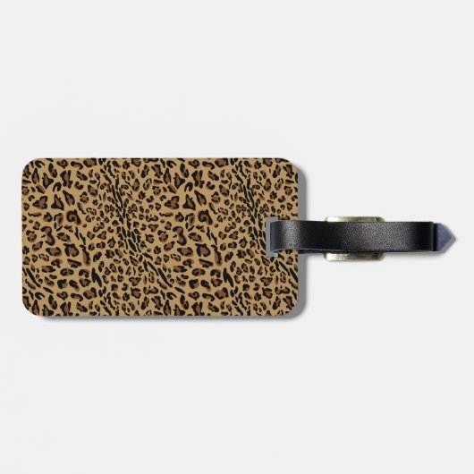 Leopard Animal Print Bruin Elegant Script Naam Bagagelabel (Achterkant horizontaal)