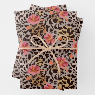 Leopard Animal Print Floral Inpakpapier Vel