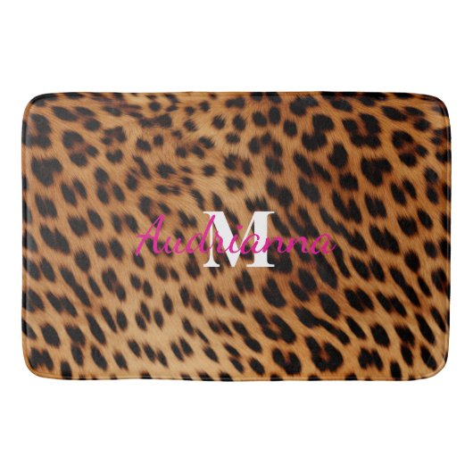 Leopard Animal Print Monogram Badmat (Voorkant)