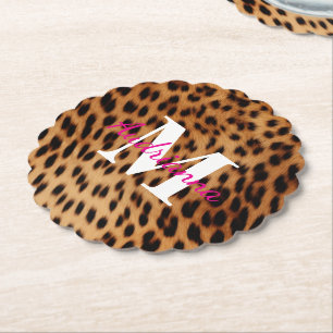 Leopard Animal Print Monogram Kartonnen Onderzetters