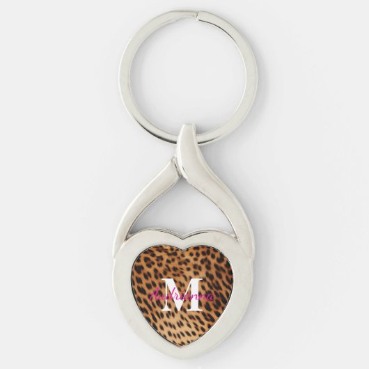 Leopard Animal Print Monogram Sleutelhanger (Voorkant)