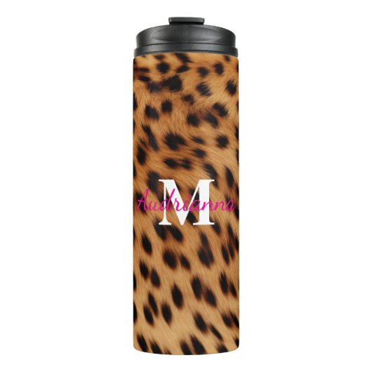 Leopard Animal Print Monogram Thermosbeker (Voorkant)