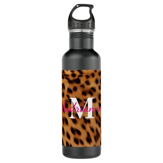 Leopard Animal Print Monogram Waterfles (Voorkant)