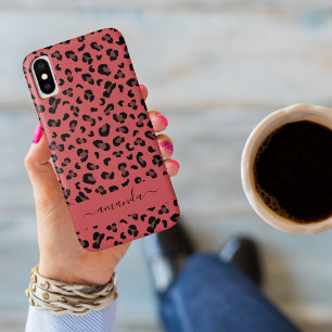 Leopard Animal Print Pattern in Roze Black Hoesje- iPhone X Hoesje