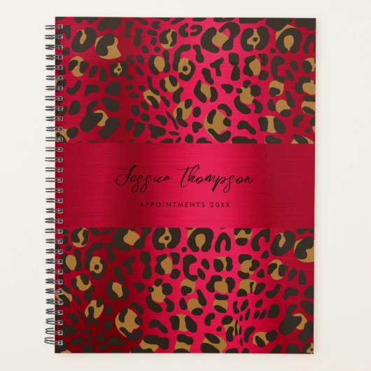 Leopard Animal Print Red Burgundy Metallic Planner (Voorkant)