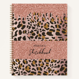 Leopard Animal Print Roos Gold Pink Glitter Driver Notitieboek