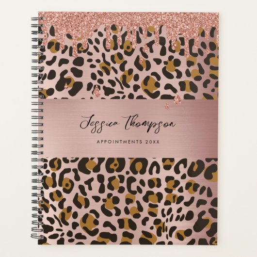 Leopard Animal Print Roos Gold Pink Glitter Driver Planner (Voorkant)