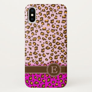 Leopard animal print roze monogram draagtas iPhone x hoesje