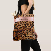 Leopard Animal Roos Pink Ribbon Naam Draagtas (Dichtbij)