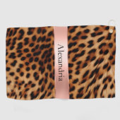 Leopard Animal Roos Pink Ribbon Naam Golfhanddoek (Horizontaal)