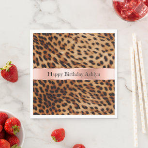 Leopard Animal Roos Pink Ribbon Naam Servet