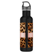 Leopard Animal Roos Pink Ribbon Naam Waterfles (Achterkant)
